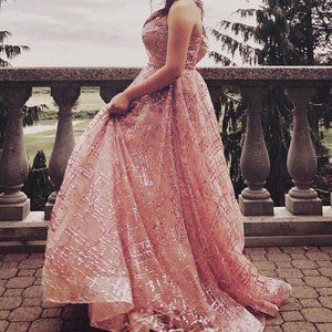 Unique Sparkly Pink Prom Dress Formal